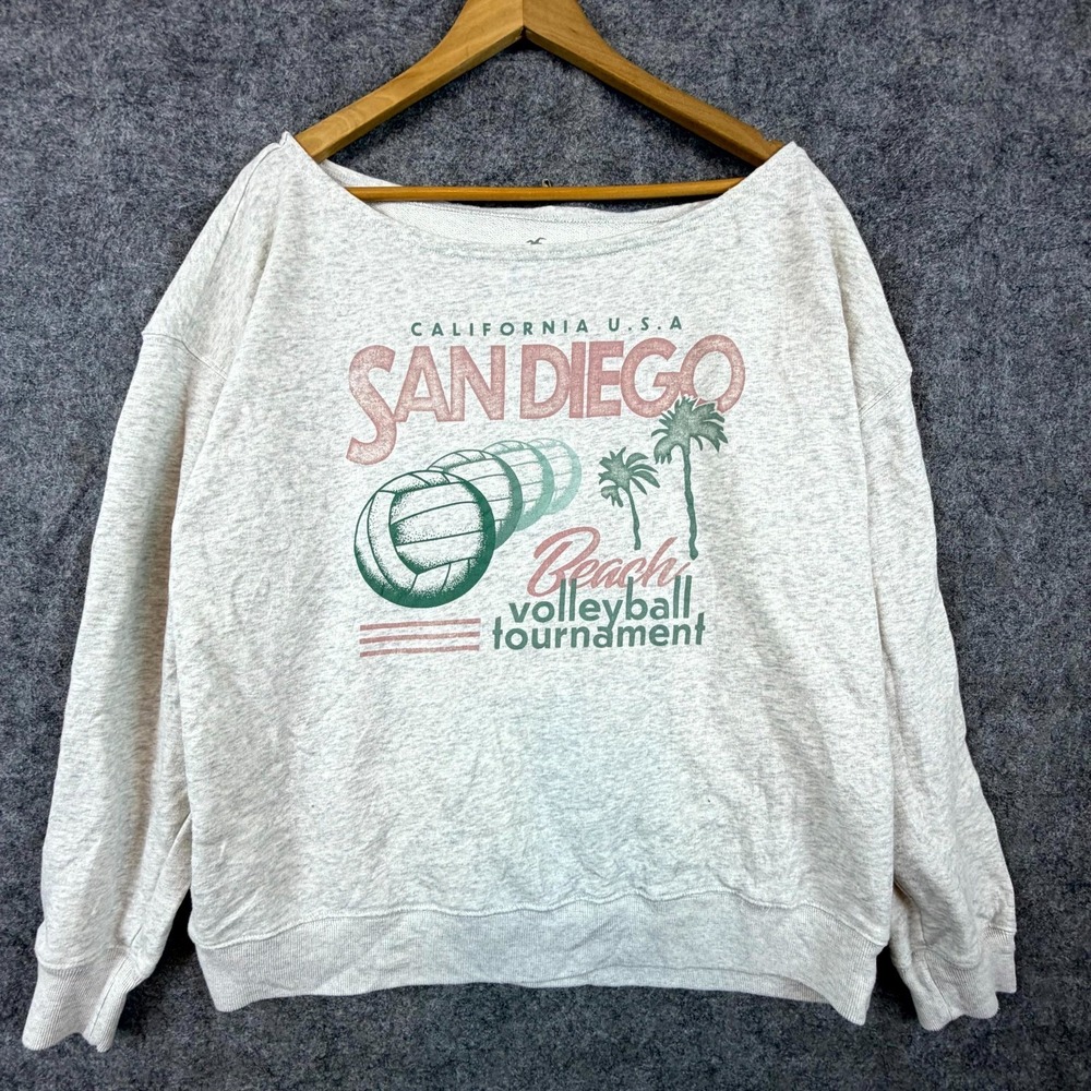 Hollister Sweatshirt Women Medium Gray Y2K San Diego Beach Volleyball Tournament